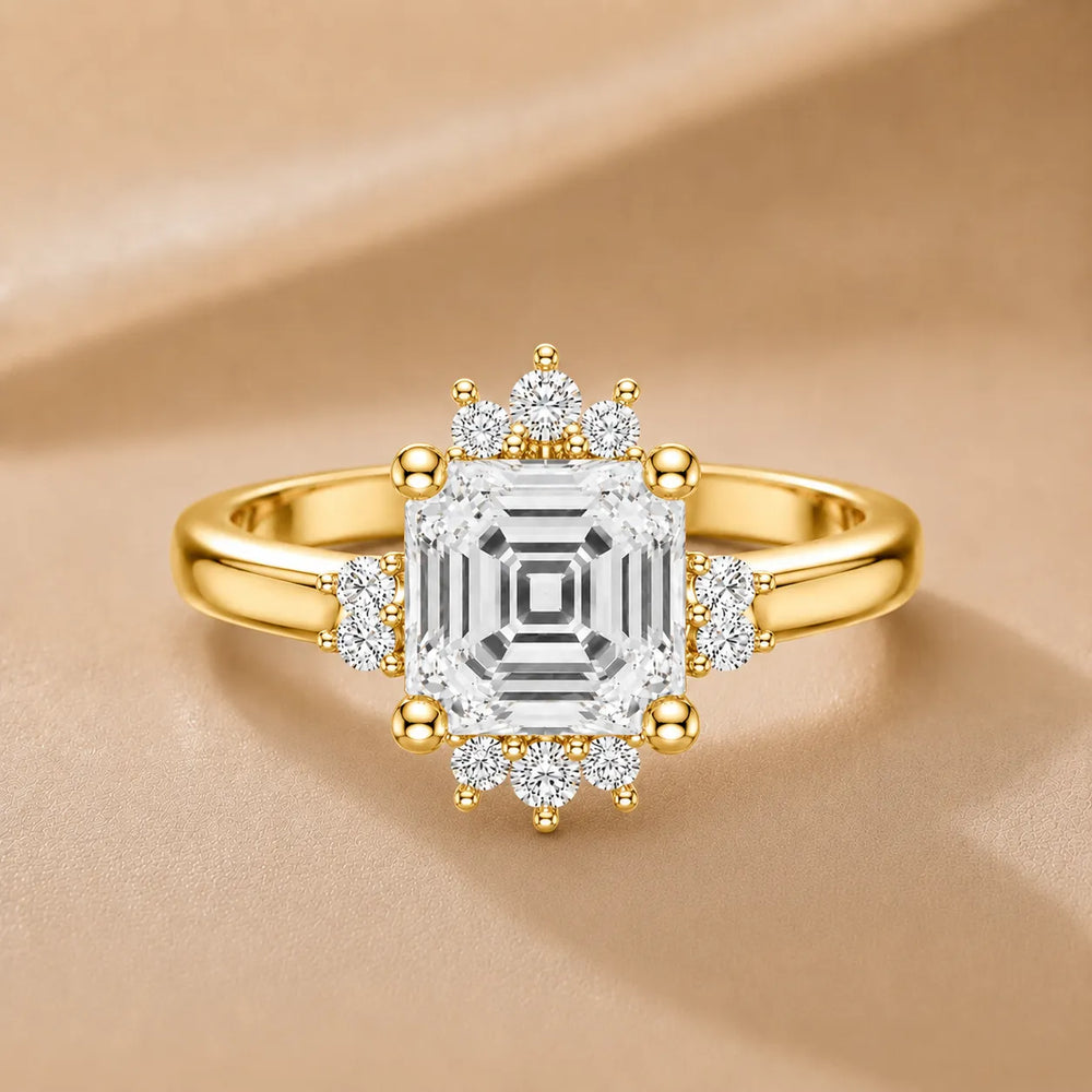 Luxury Cut Diamond Ring with Diamond Halo Accents