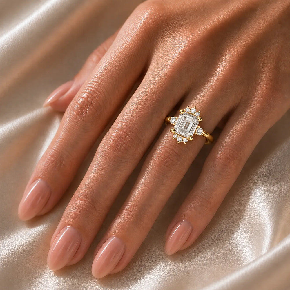 Luxury Cut Diamond Ring with Diamond Halo Accents