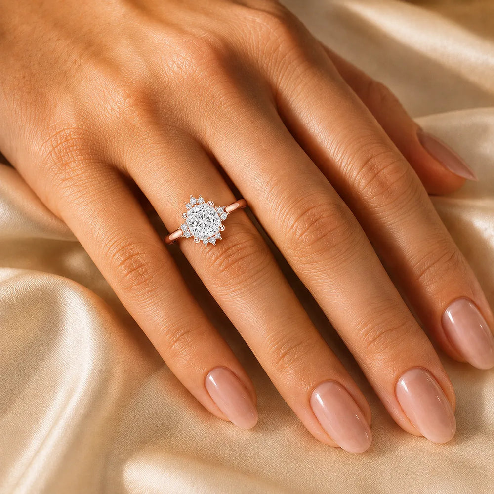 Luxury Cut Diamond Ring with Diamond Halo Accents
