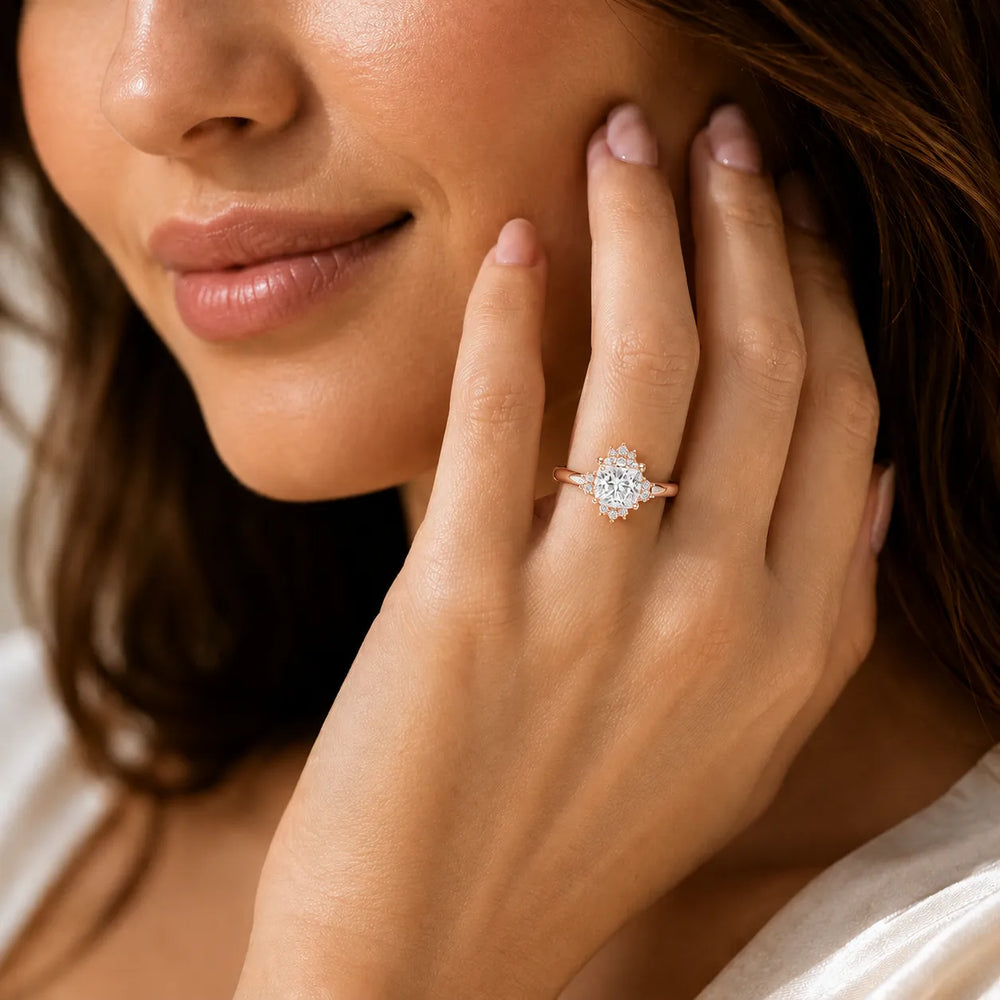 Luxury Cut Diamond Ring with Diamond Halo Accents