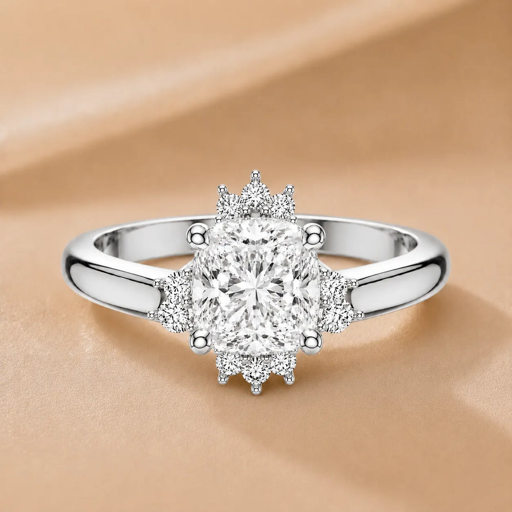 Luxury Cut Diamond Ring with Diamond Halo Accents