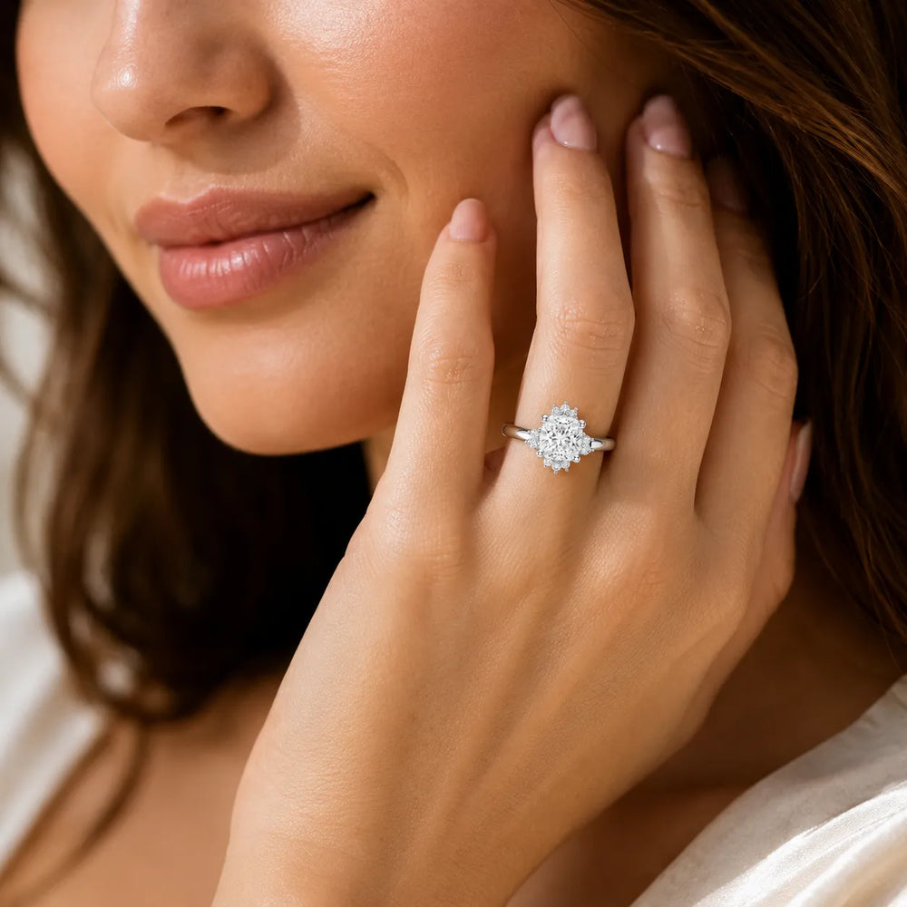 Luxury Cut Diamond Ring with Diamond Halo Accents