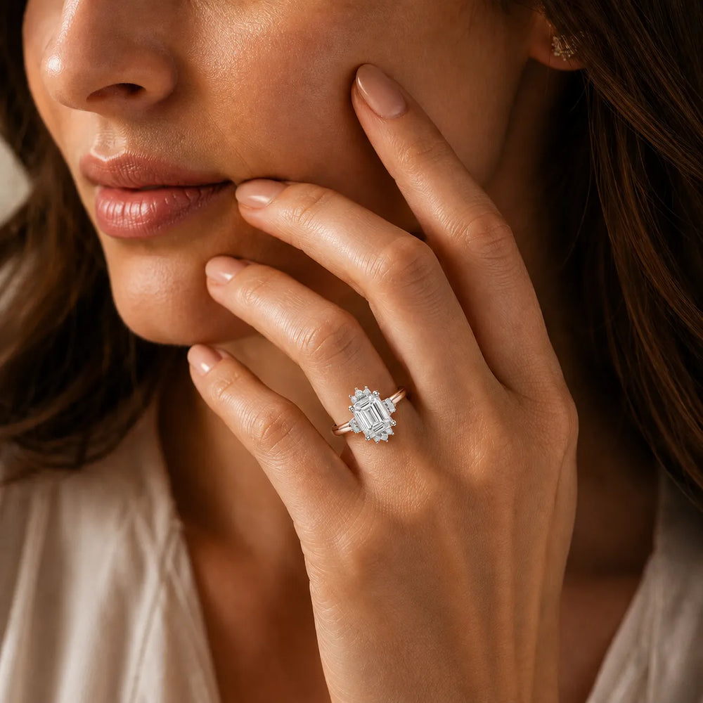 Luxury Cut Diamond Ring with Diamond Halo Accents