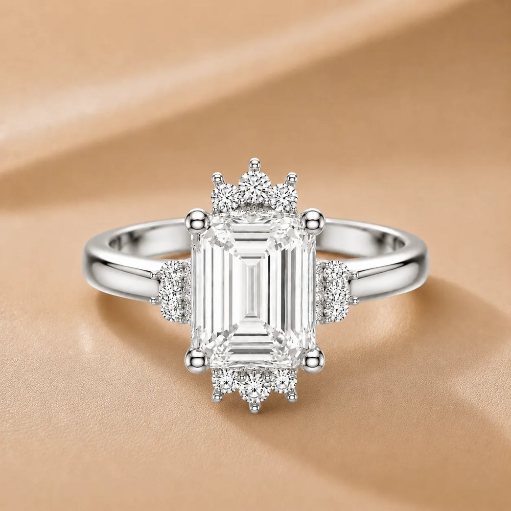Luxury Cut Diamond Ring with Diamond Halo Accents