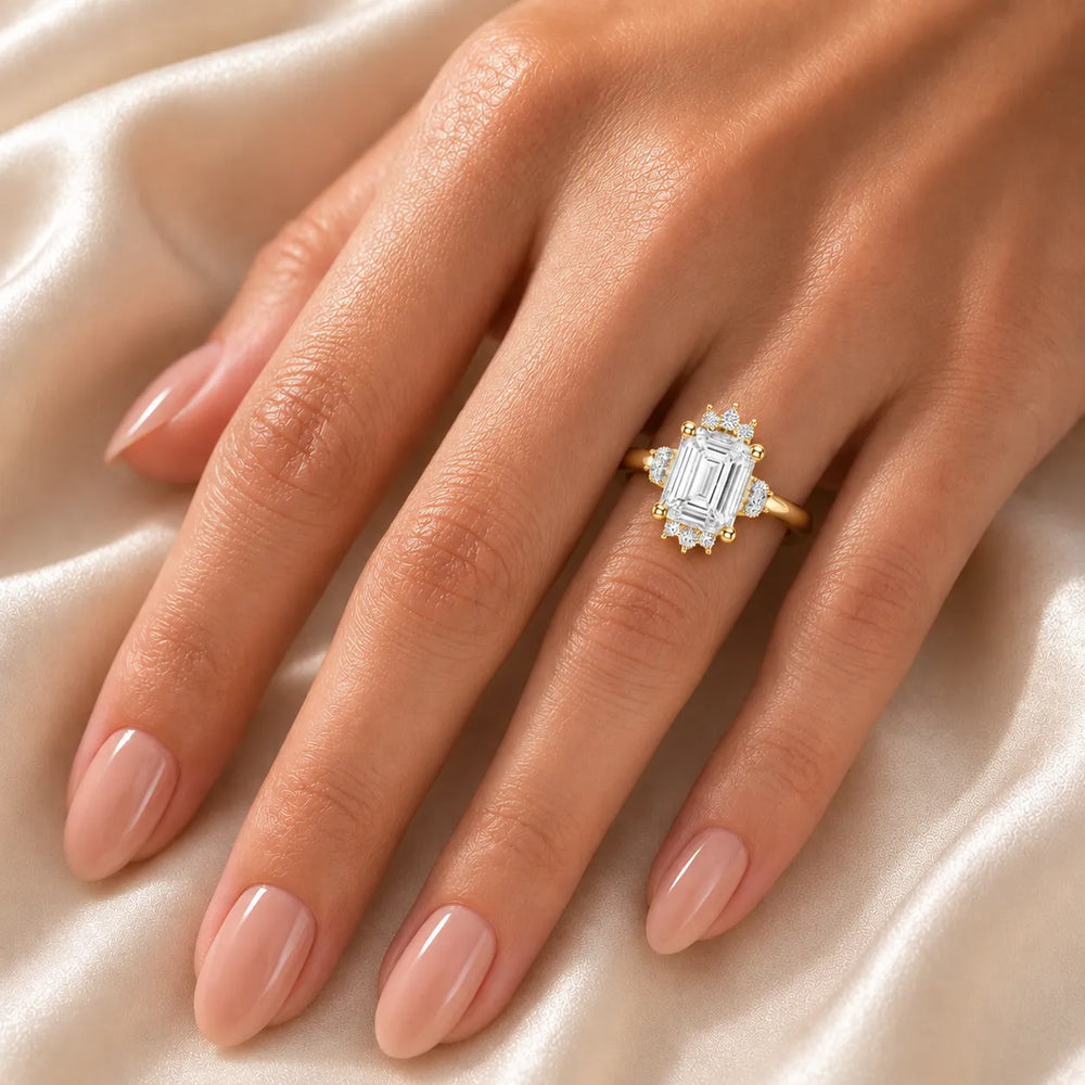 Luxury Cut Diamond Ring with Diamond Halo Accents
