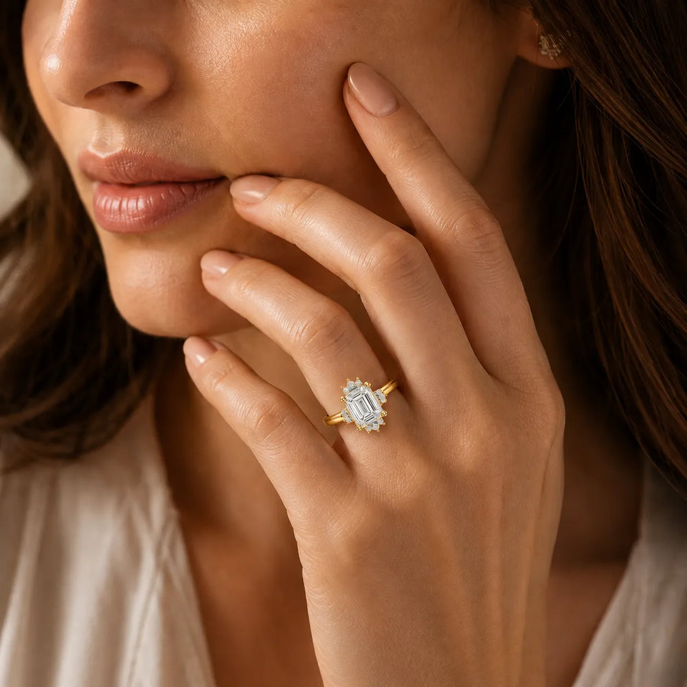 Luxury Cut Diamond Ring with Diamond Halo Accents