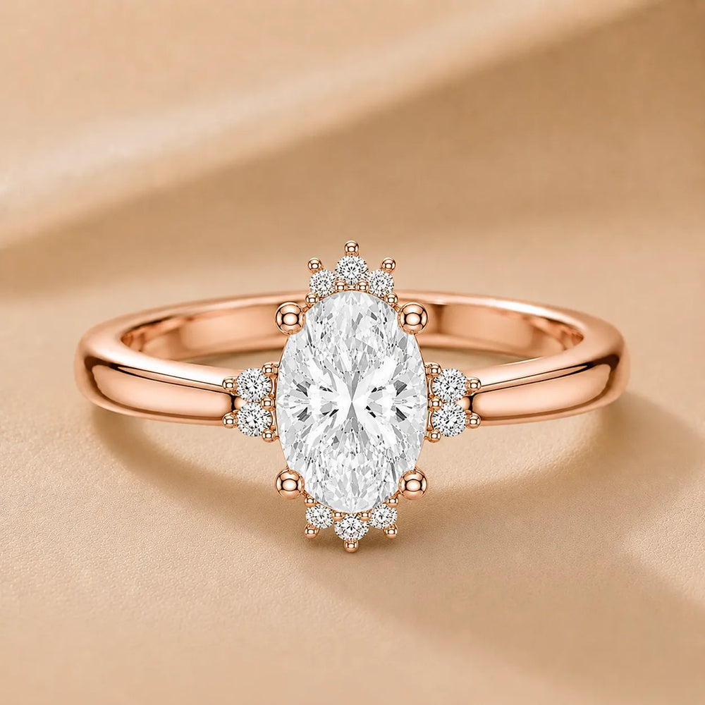Luxury Cut Diamond Ring with Diamond Halo Accents