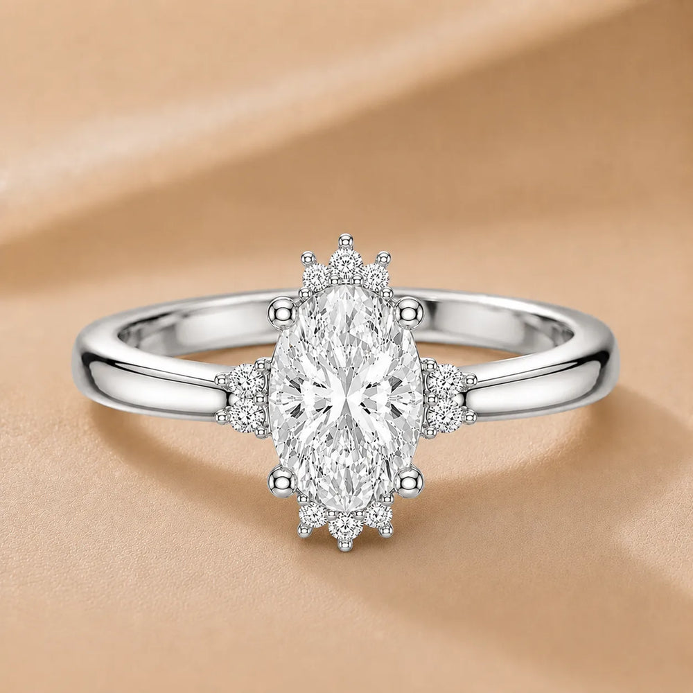 Luxury Cut Diamond Ring with Diamond Halo Accents