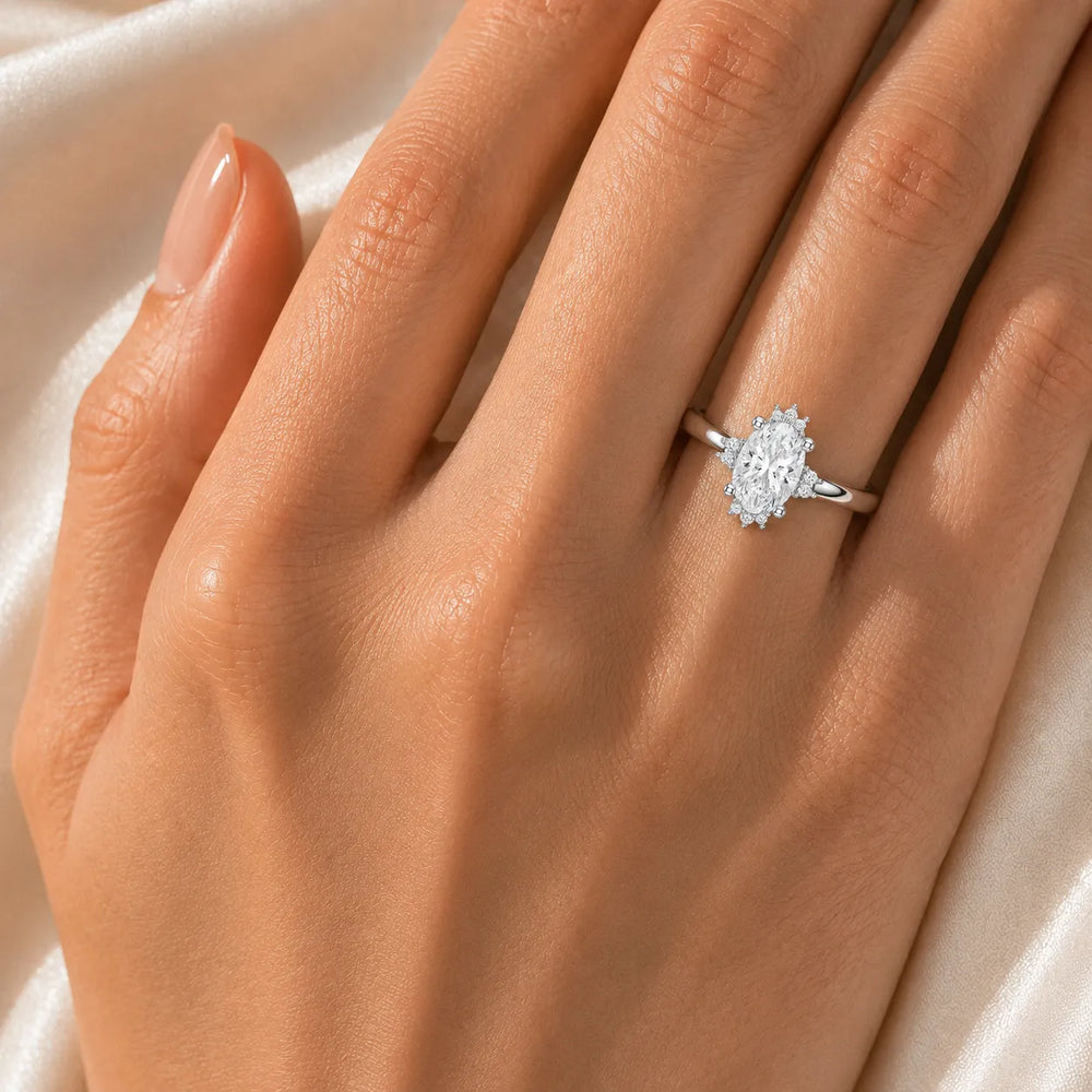 Luxury Cut Diamond Ring with Diamond Halo Accents