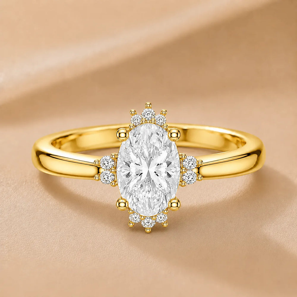 Luxury Cut Diamond Ring with Diamond Halo Accents