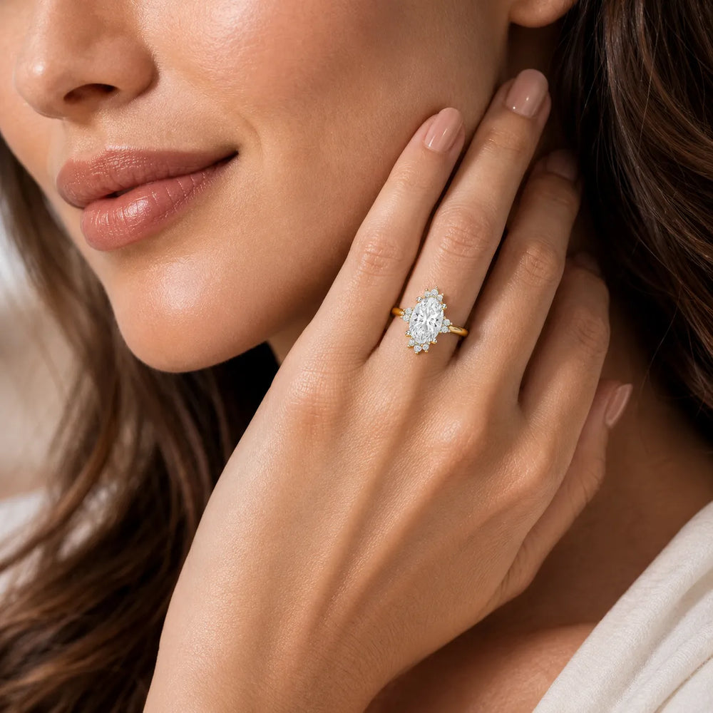 Luxury Cut Diamond Ring with Diamond Halo Accents
