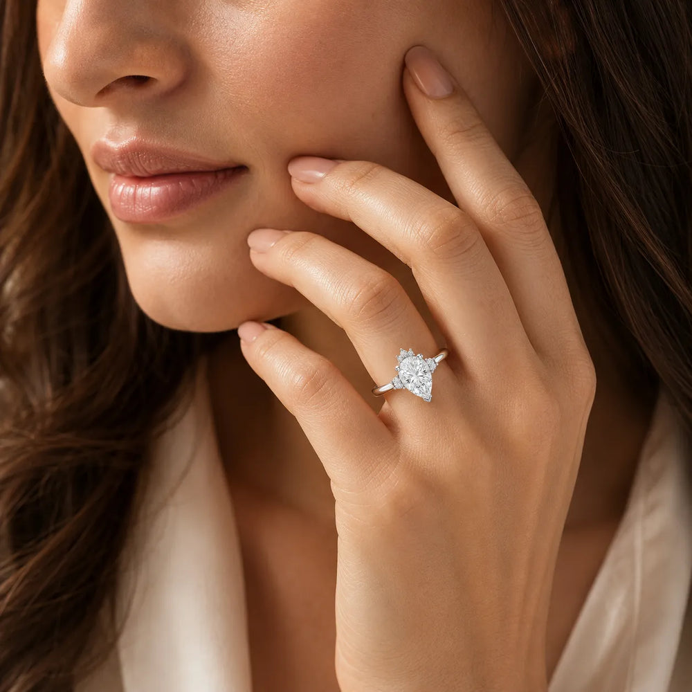 Luxury Cut Diamond Ring with Diamond Halo Accents