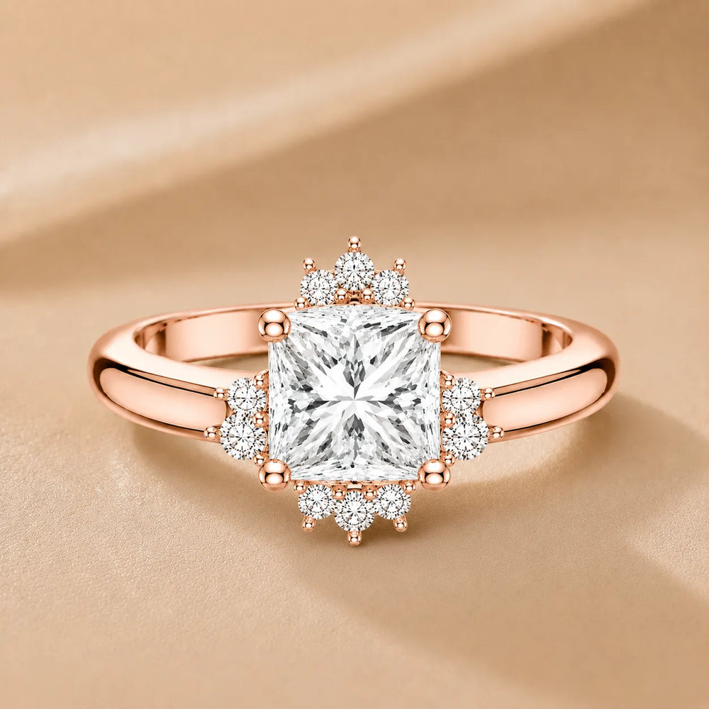 Luxury Cut Diamond Ring with Diamond Halo Accents