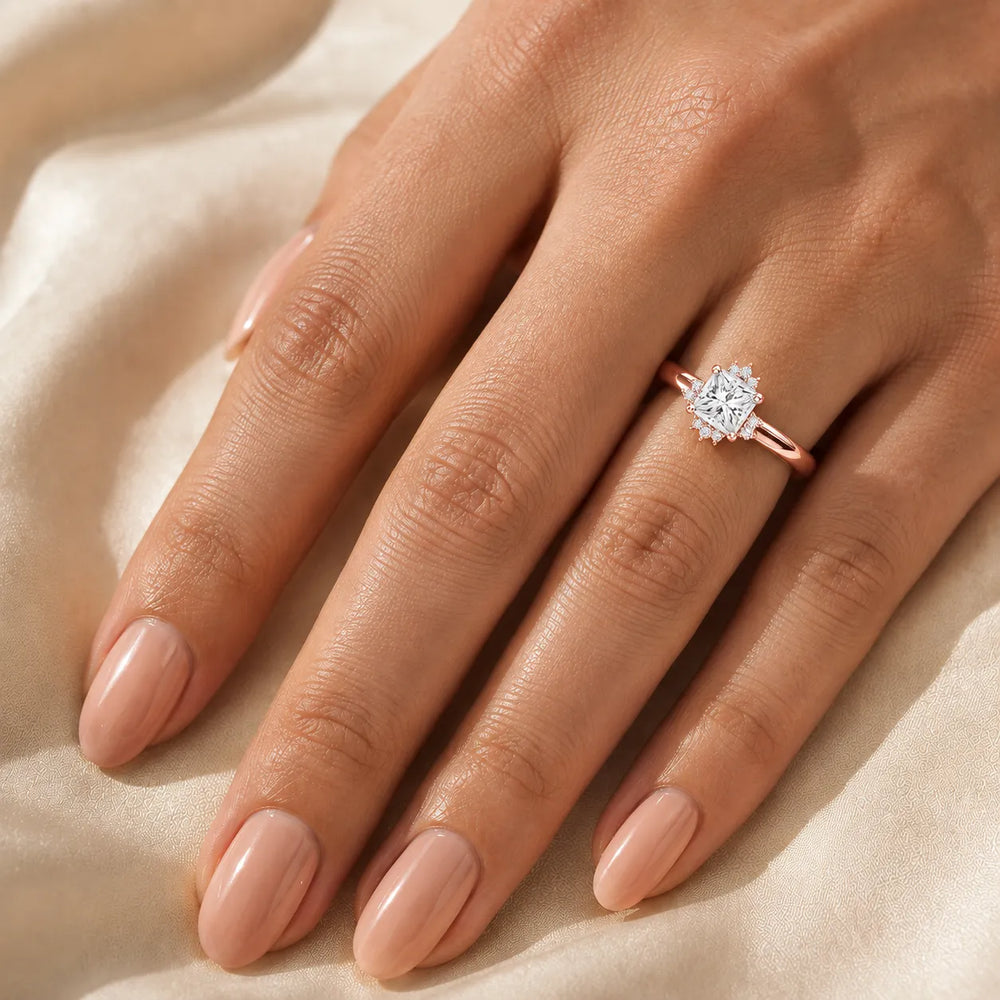 Luxury Cut Diamond Ring with Diamond Halo Accents