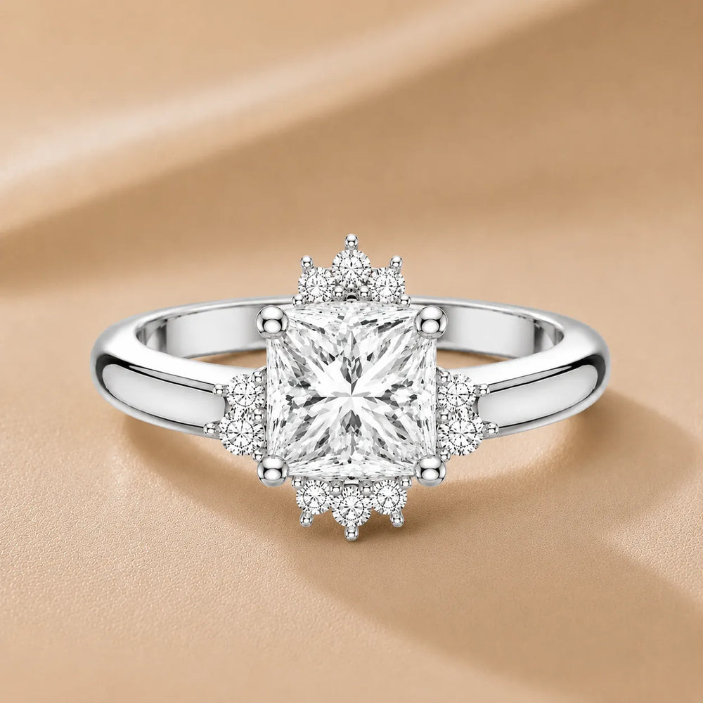 Luxury Cut Diamond Ring with Diamond Halo Accents