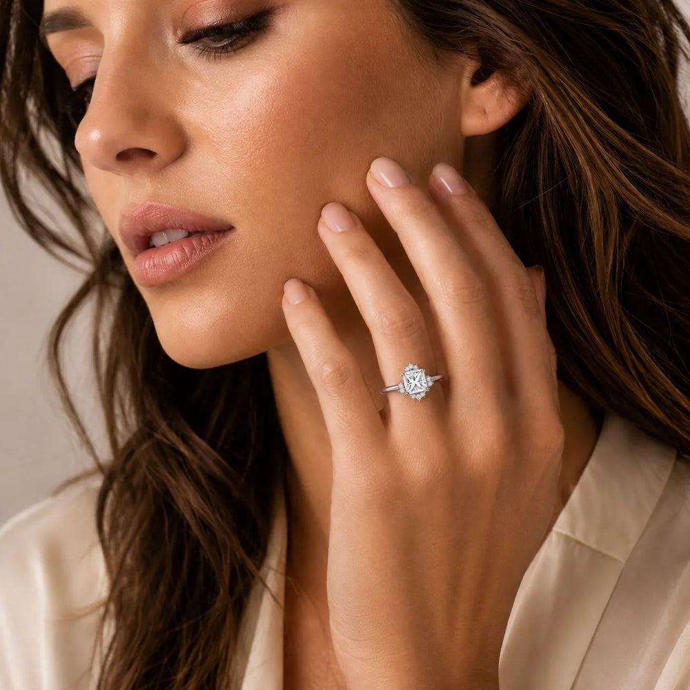 Luxury Cut Diamond Ring with Diamond Halo Accents
