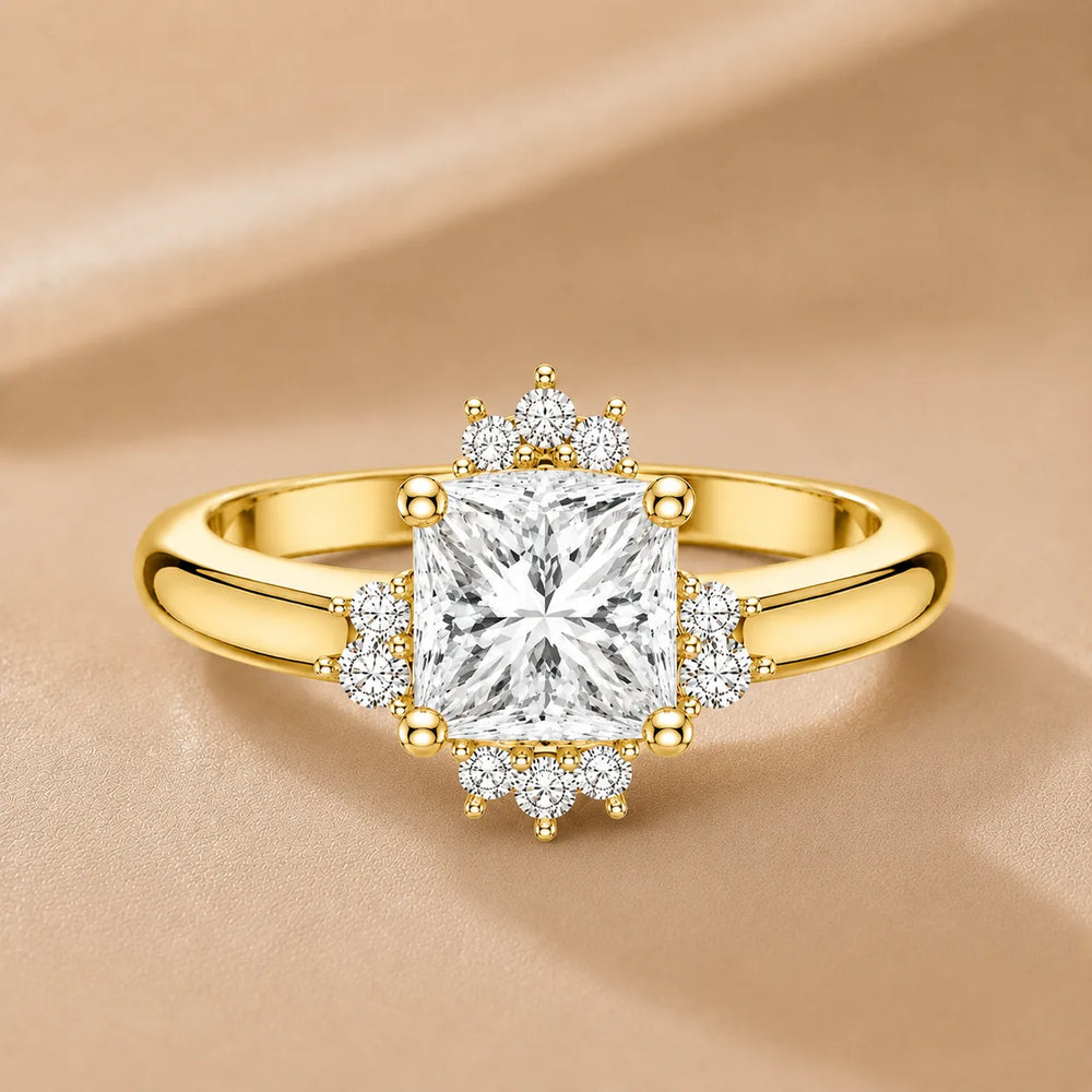 Luxury Cut Diamond Ring with Diamond Halo Accents