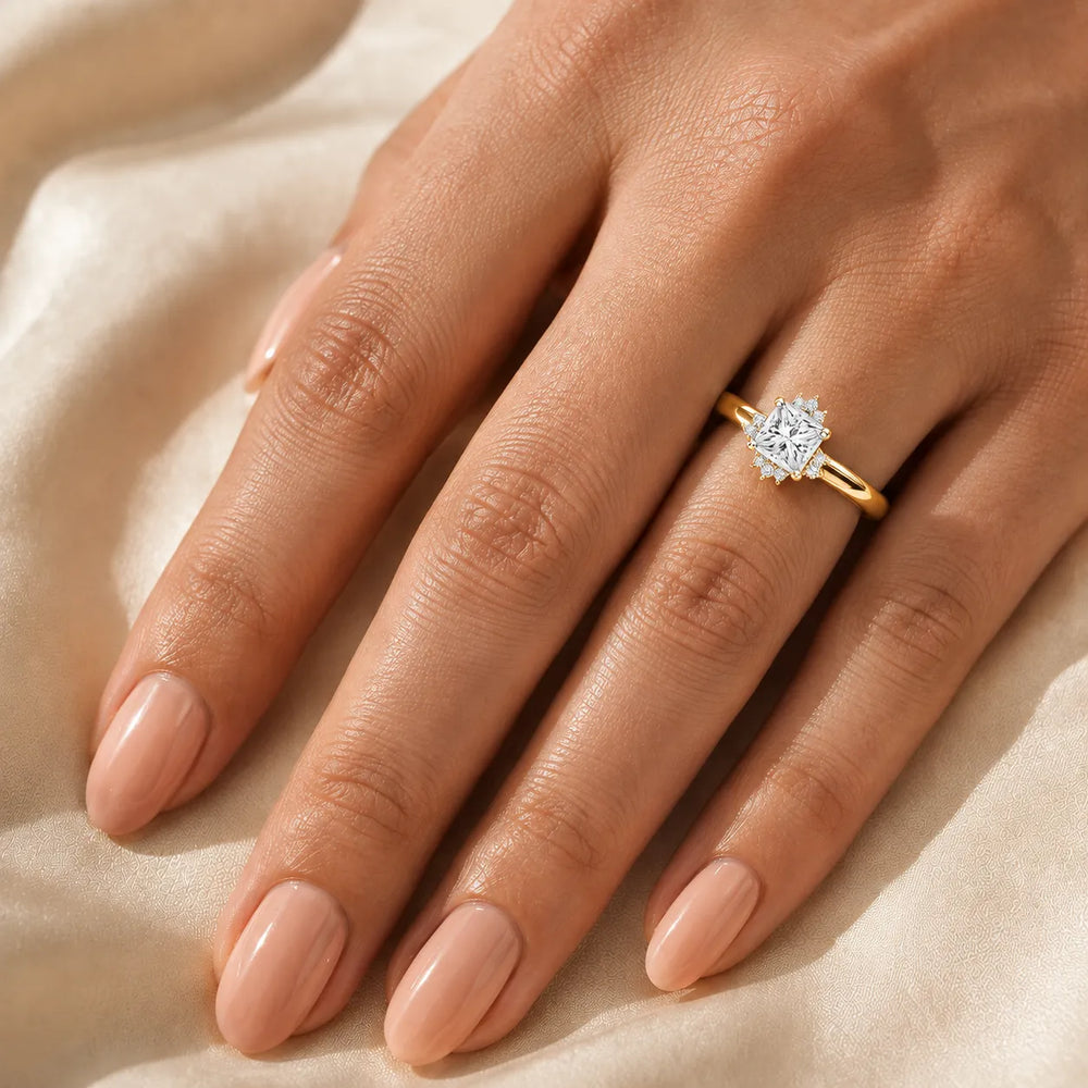 Luxury Cut Diamond Ring with Diamond Halo Accents