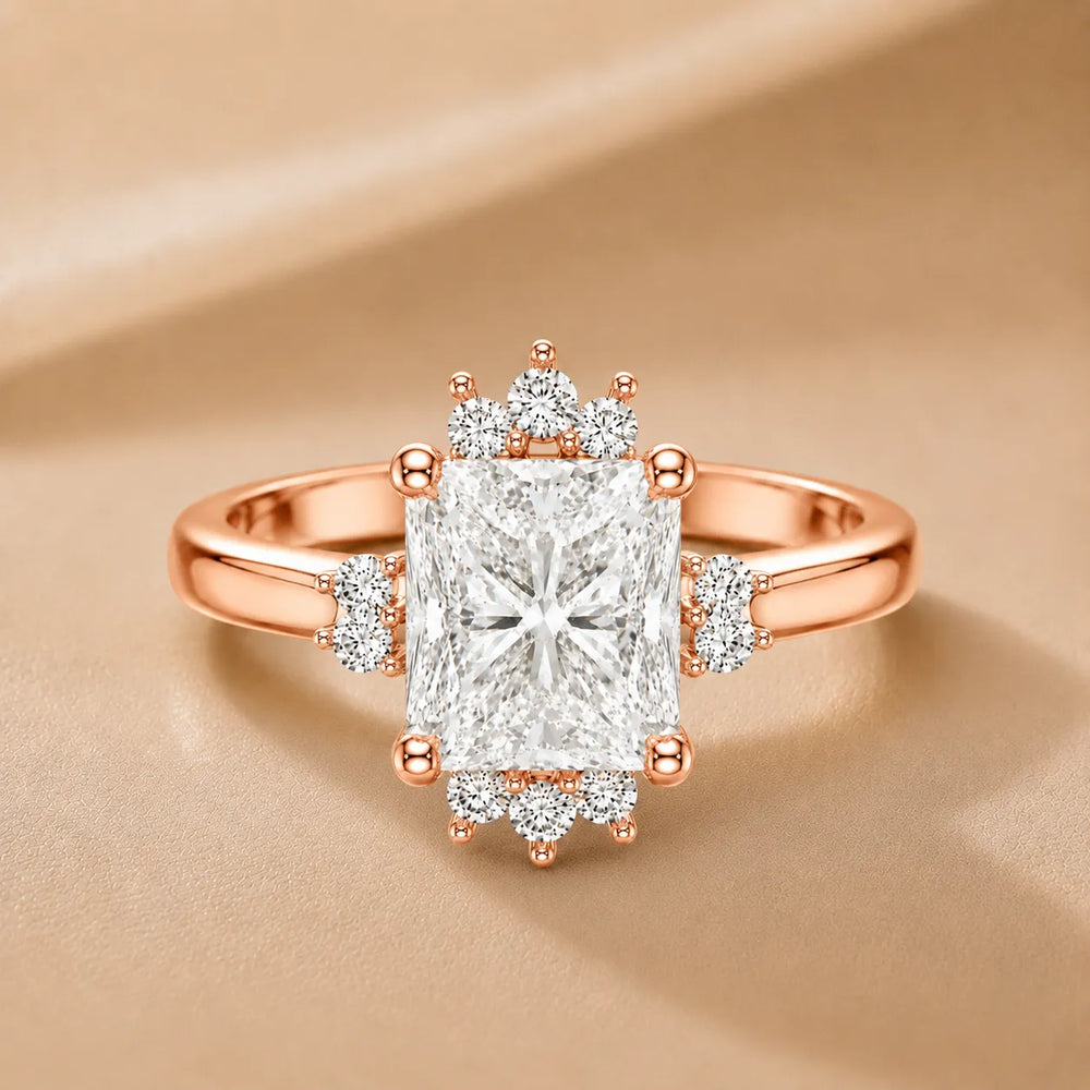 Luxury Cut Diamond Ring with Diamond Halo Accents