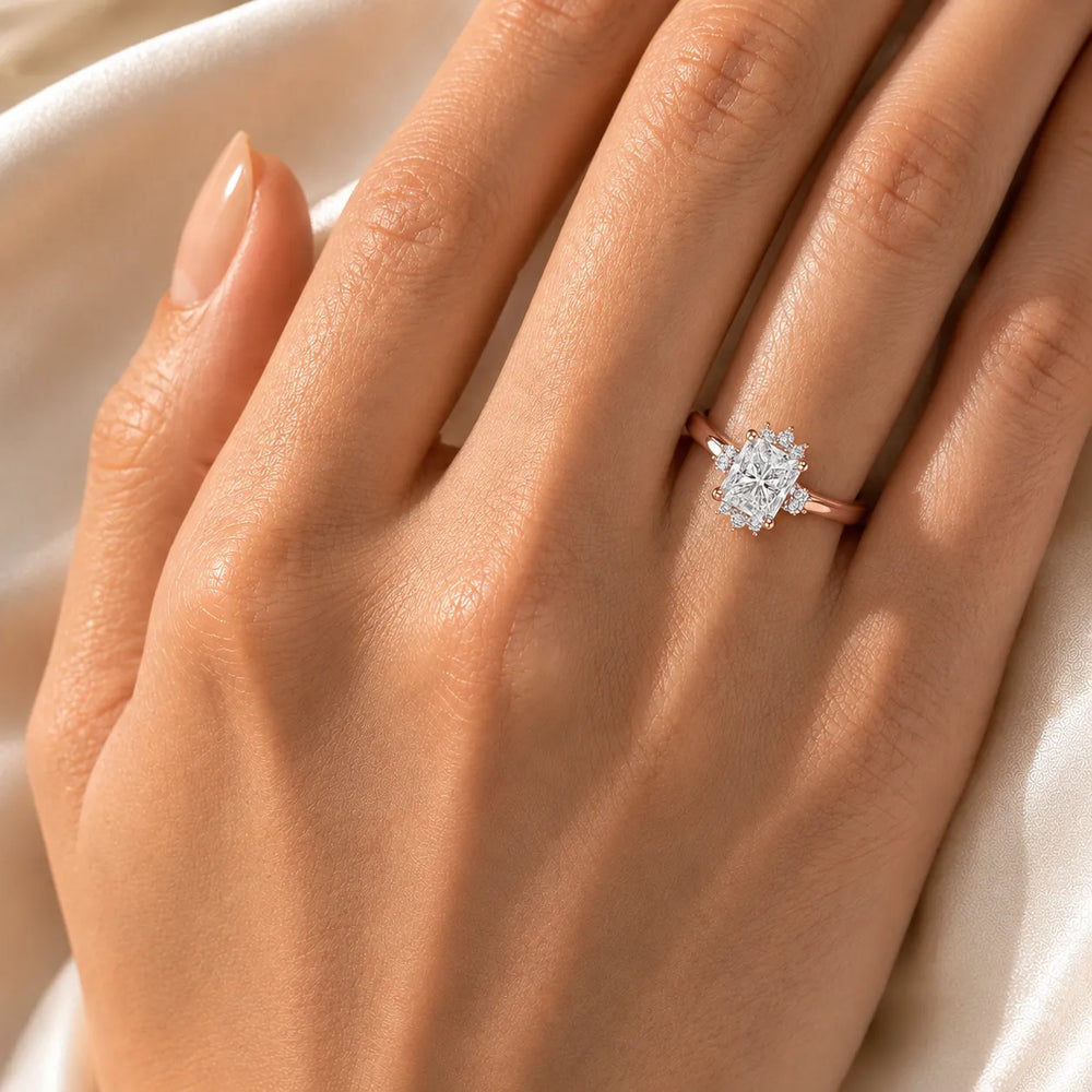 Luxury Cut Diamond Ring with Diamond Halo Accents