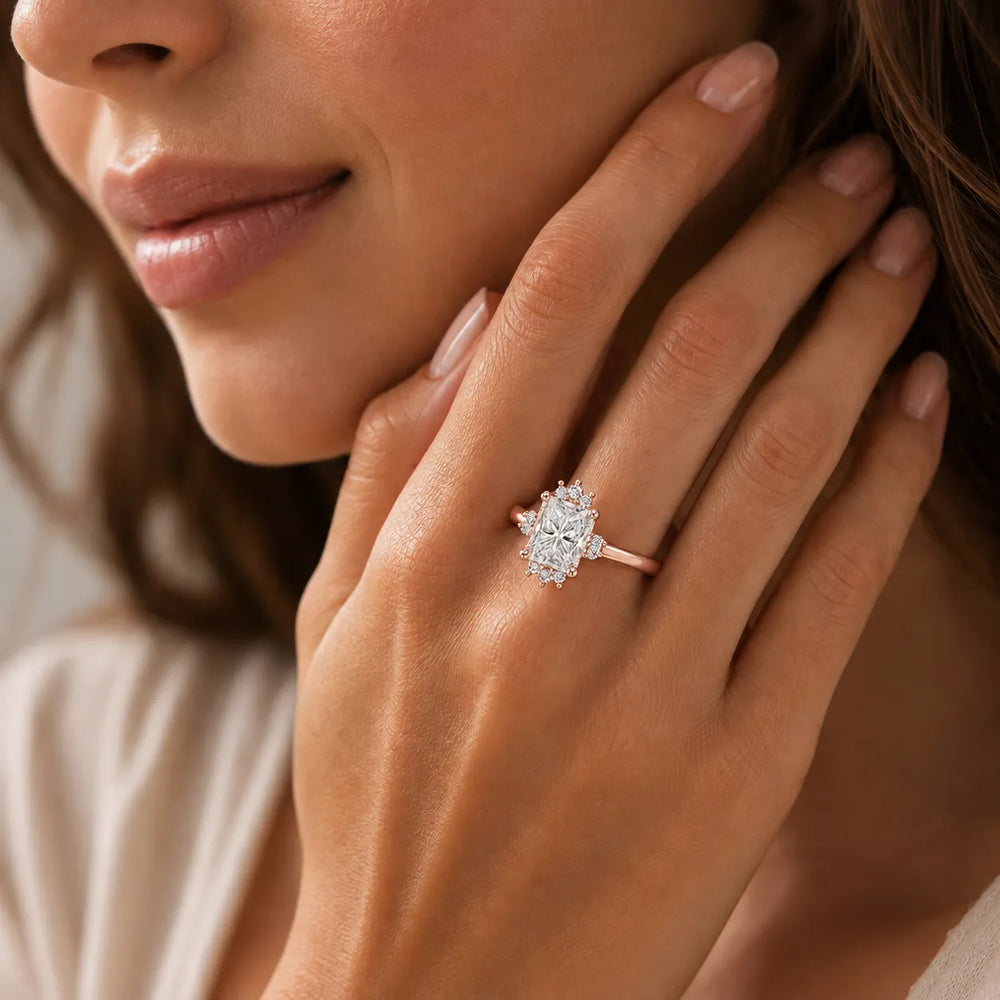 Luxury Cut Diamond Ring with Diamond Halo Accents