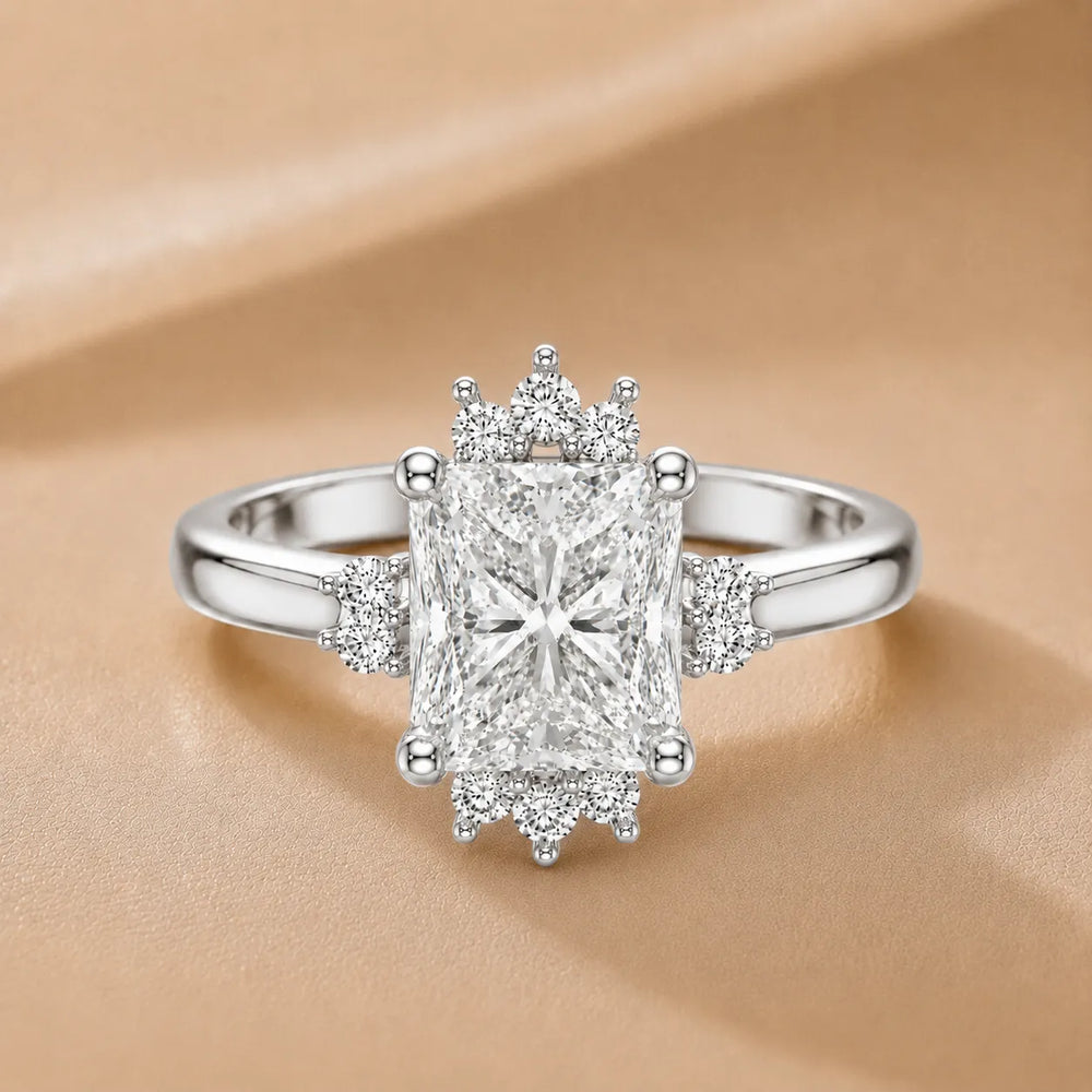 Luxury Cut Diamond Ring with Diamond Halo Accents