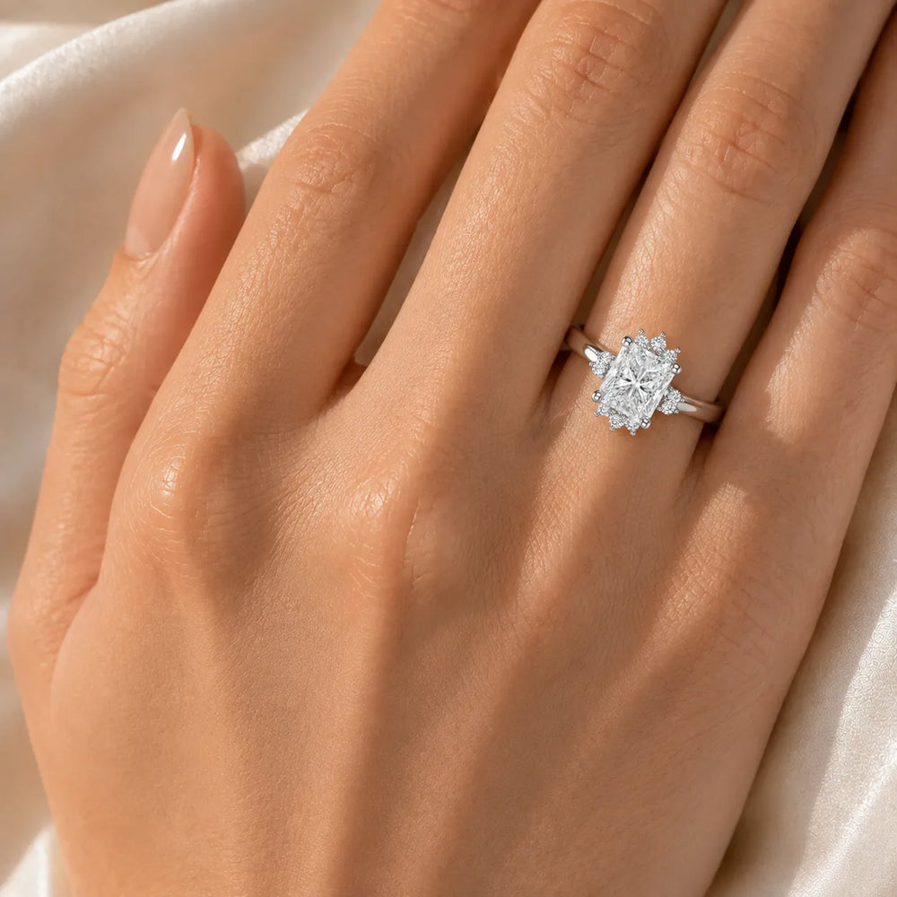 Luxury Cut Diamond Ring with Diamond Halo Accents
