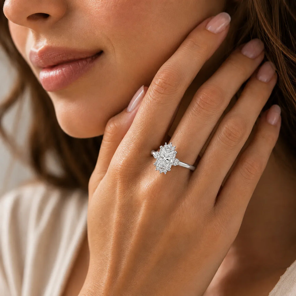 Luxury Cut Diamond Ring with Diamond Halo Accents