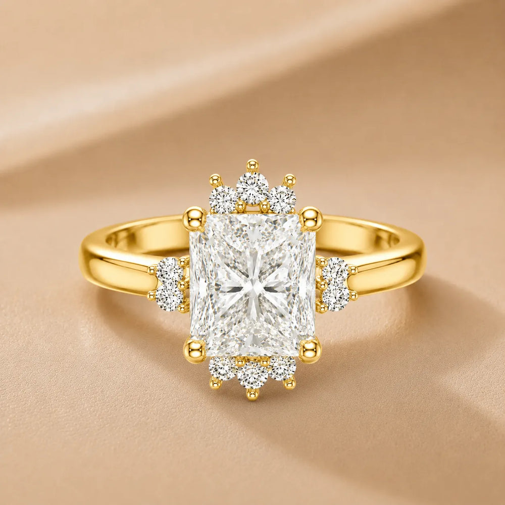 Luxury Cut Diamond Ring with Diamond Halo Accents