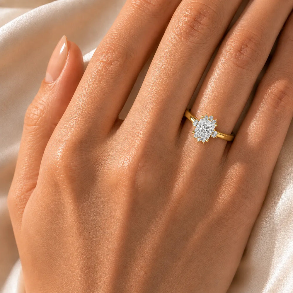 Luxury Cut Diamond Ring with Diamond Halo Accents