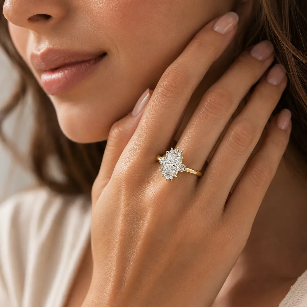 Luxury Cut Diamond Ring with Diamond Halo Accents