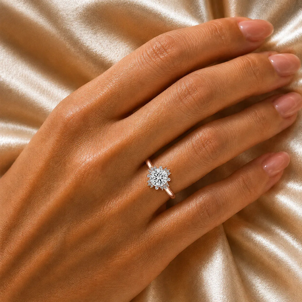 Luxury Cut Diamond Ring with Diamond Halo Accents