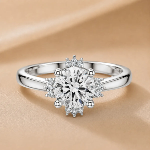 Luxury Cut Diamond Ring with Diamond Halo Accents