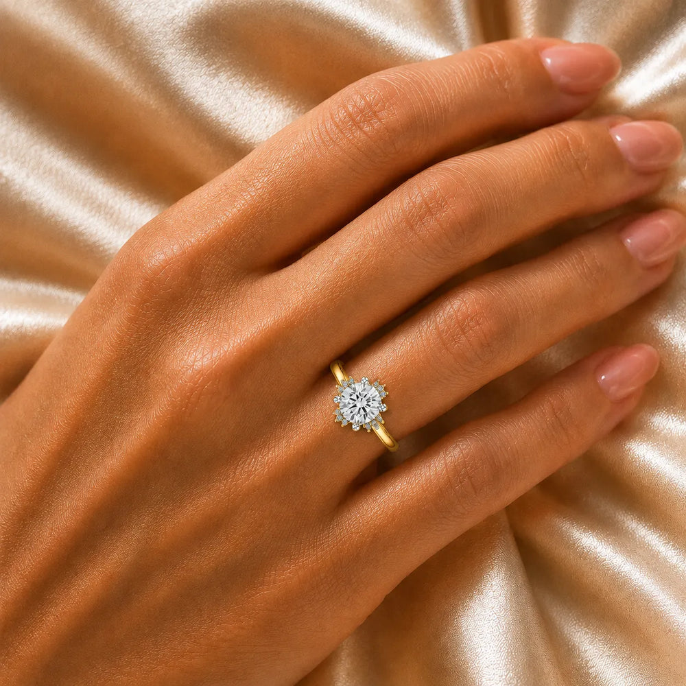 Luxury Cut Diamond Ring with Diamond Halo Accents