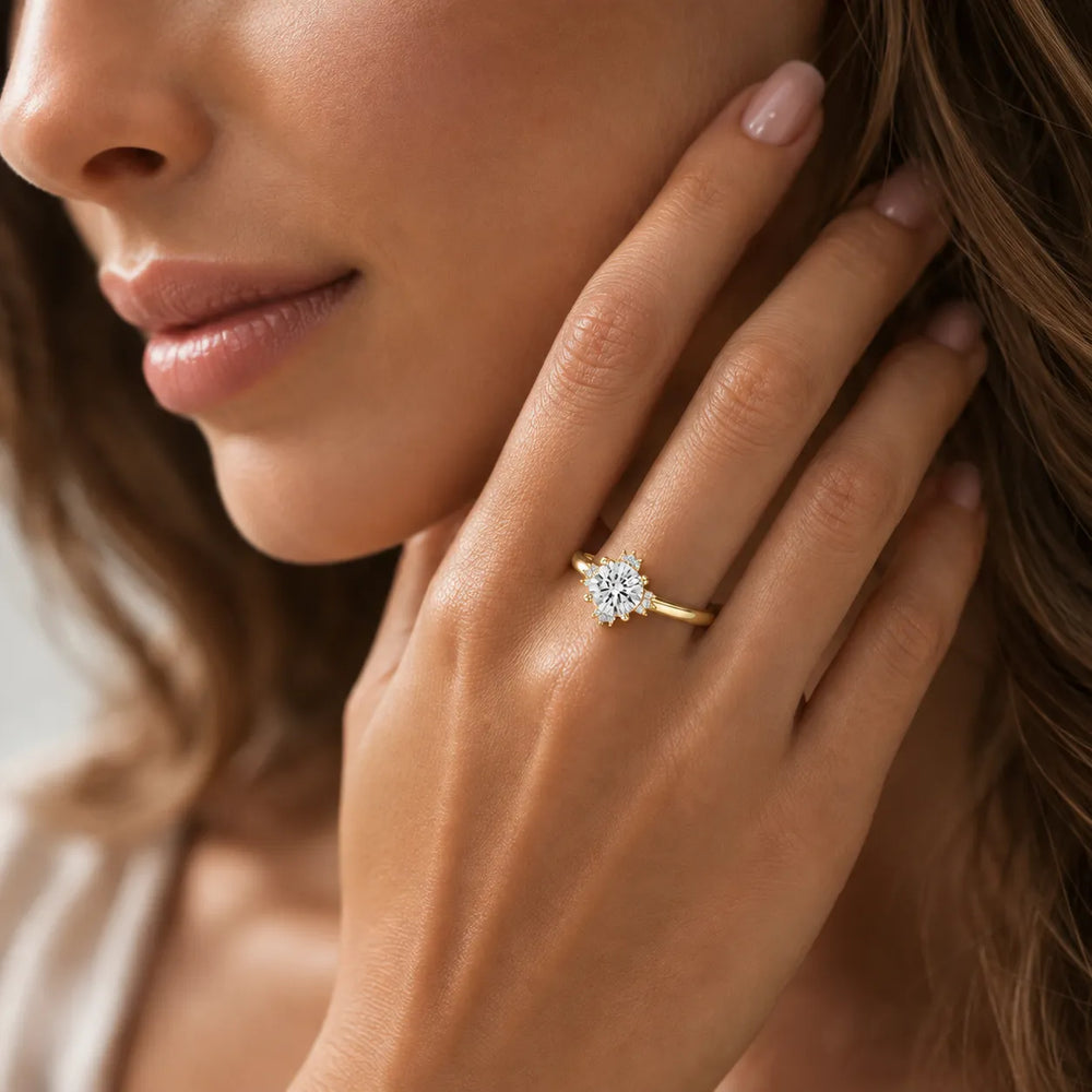 Luxury Cut Diamond Ring with Diamond Halo Accents