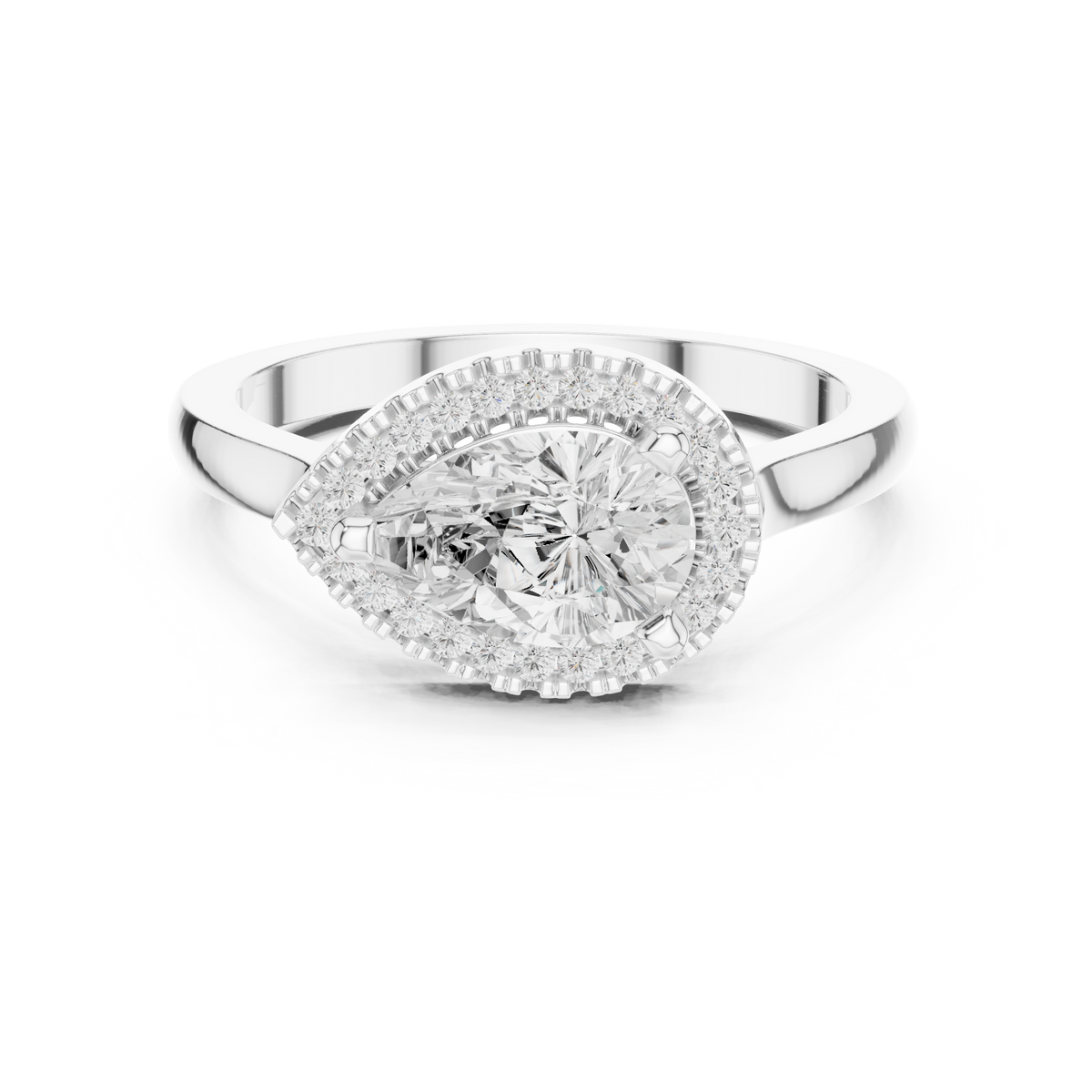 Halo Crown Pear Diamond Ring