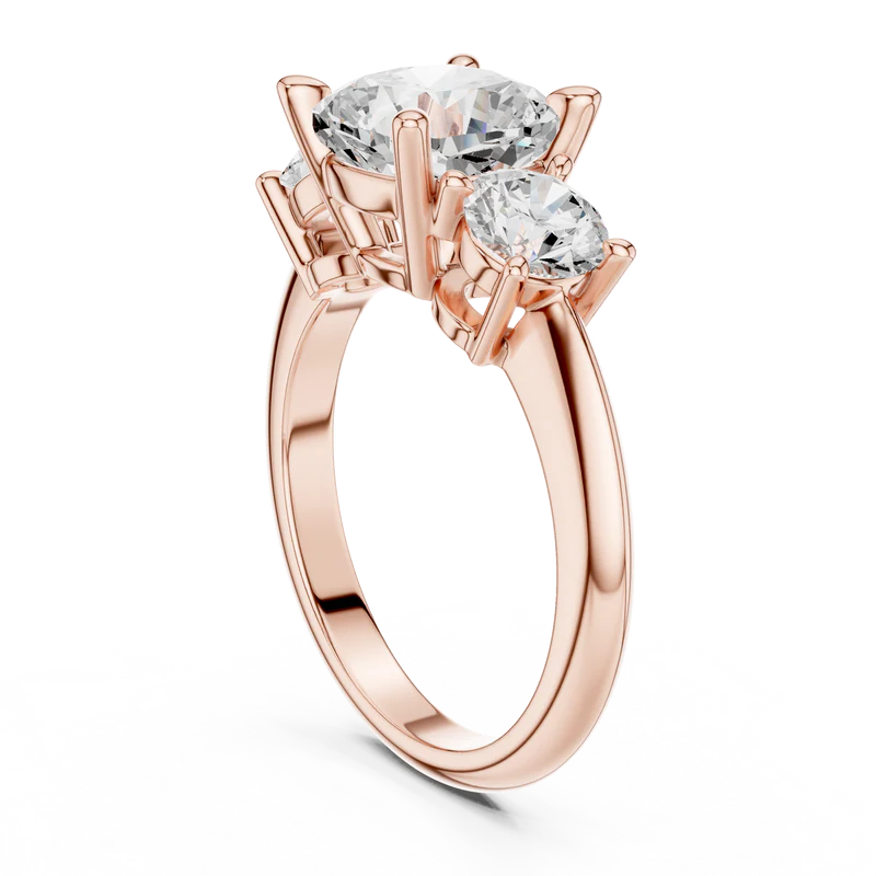 Crown Three-Stone With Cut Diamond – Round (925 Sterling Silver)