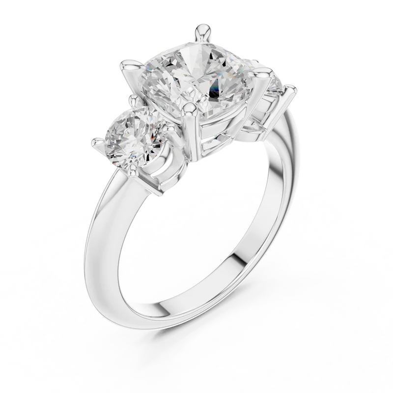 Crown Three-Stone With Cut Diamond – Round (925 Sterling Silver)