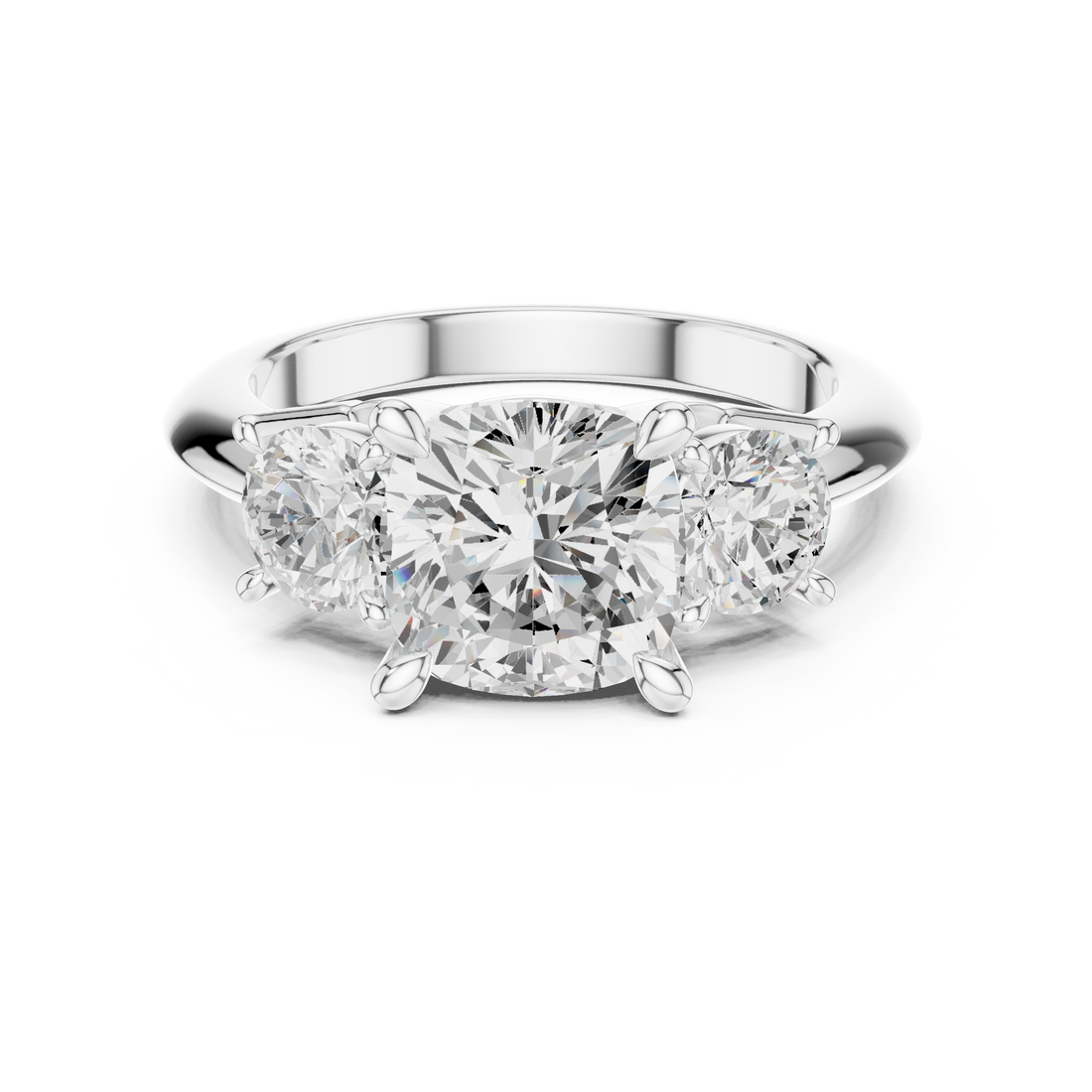Crown Three-Stone With Cut Diamond – (925 Sterling Silver) – Round (925 Sterling Silver)