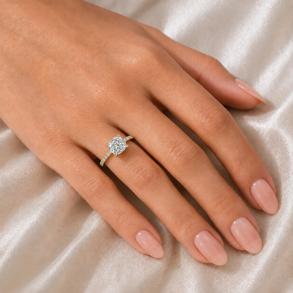 Delicate Pavé Accent Solitaire Ring