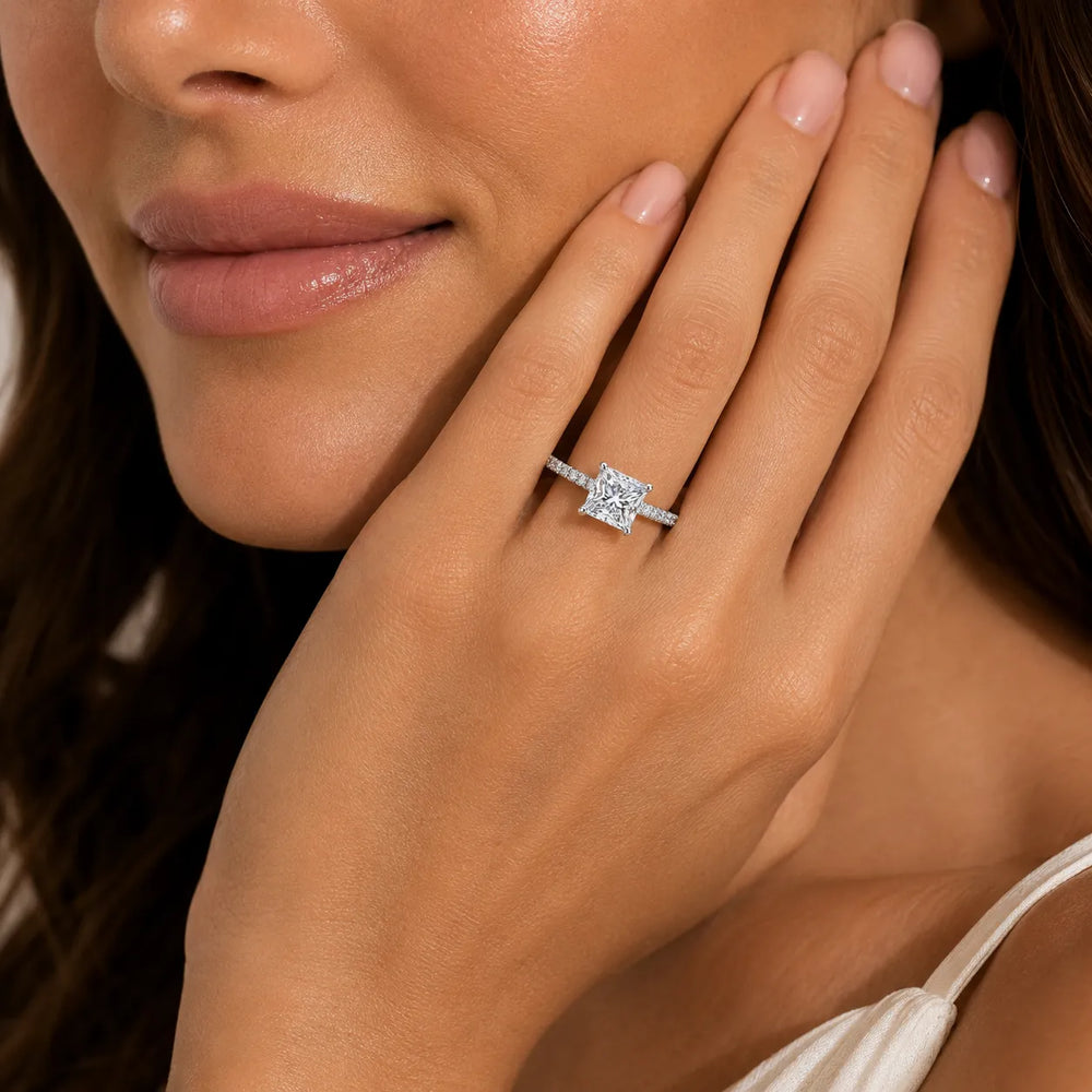 Delicate Pavé Accent Solitaire Ring