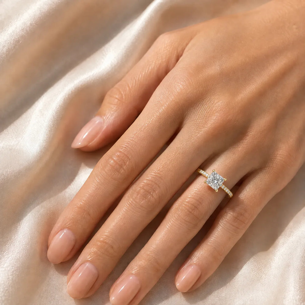 Delicate Pavé Accent Solitaire Ring
