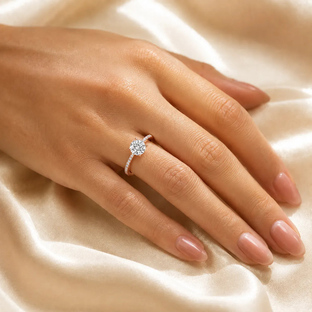 Delicate Pavé Accent Solitaire Ring