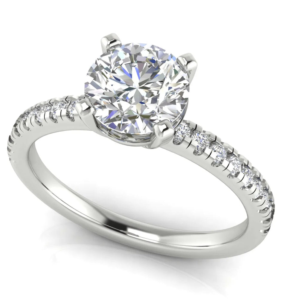 Delicate Pavé Accent Solitaire Ring – (925 Sterling Silver) – Round (925 Sterling Silver)