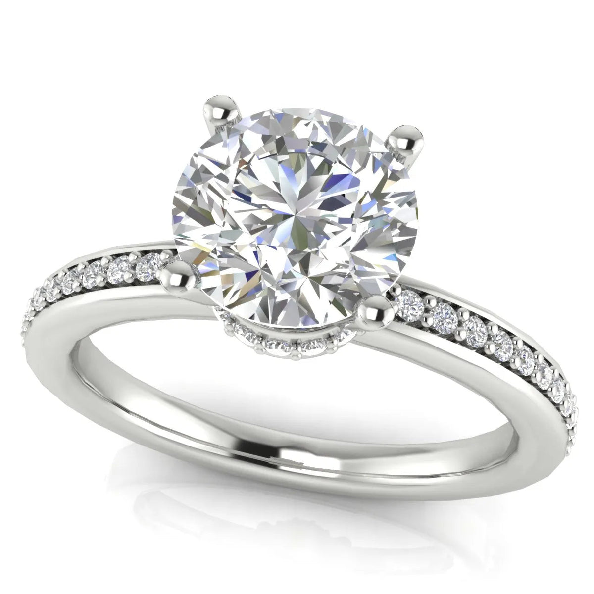 Delicate Pavé Accent Engagement Ring – Round (925 Sterling Silver)