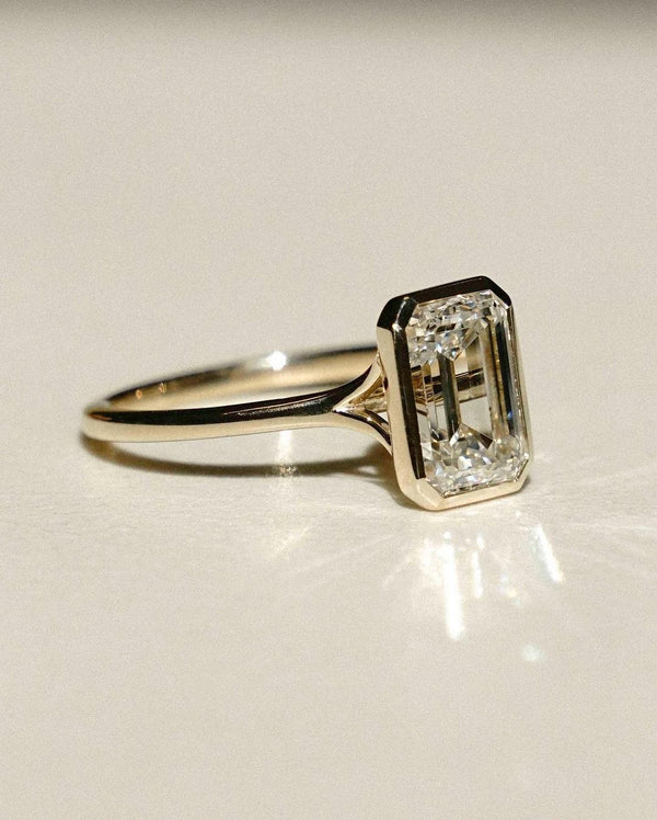 Bezel Set Emerald Cut Labgrown Engagement Ring