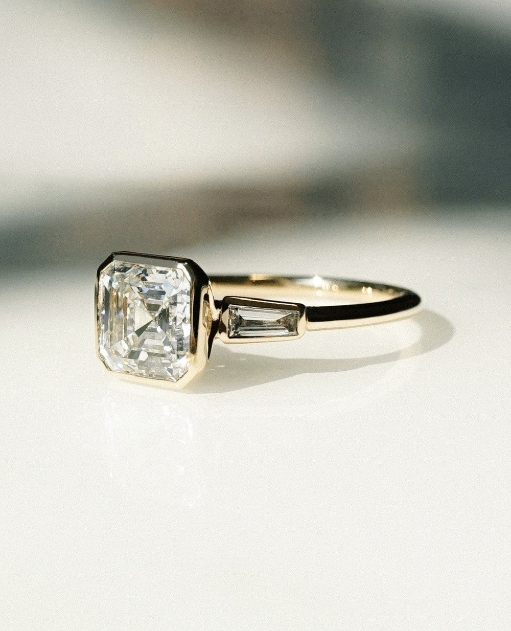Bezel Set Asscher Cut Labgrown Engagement Ring