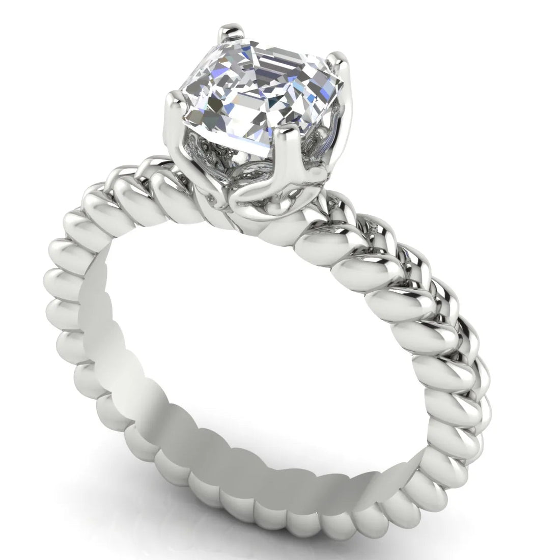 Vintage-Inspired Solitaire Ring with Twisted Band (925 Sterling Silver) (925 Sterling Silver)