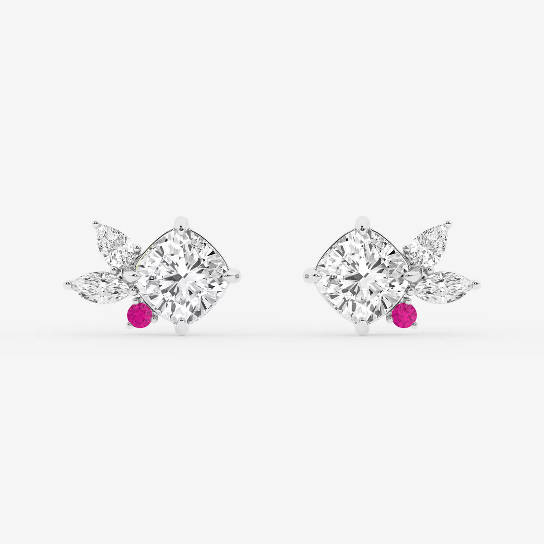 4 1/2 ctw Cushion Lab Grown Diamond with Marquise and Pear Floral Stud Earrings