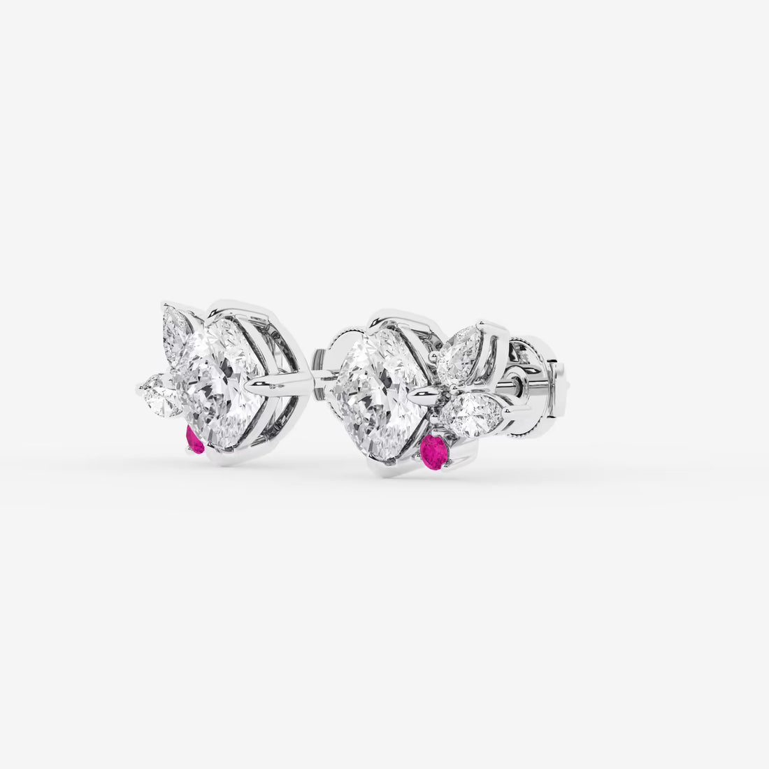 4 1/2 ctw Cushion Lab Grown Diamond with Marquise and Pear Floral Stud Earrings